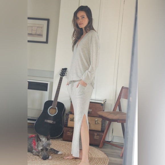 Oats cashmere 100 % Cashmere Grint Maxi Skirt Long Side Slit In pebble Grey (XS) - Picture 2 of 10